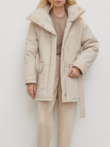 Airchics mi-longue manteau unicolore boutons poches ceinture col cheminée manches longues femme décontracté